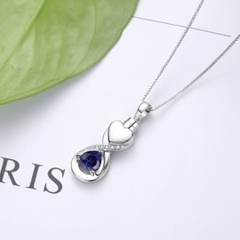 SOLOLIKE Infinity Urn Jewelry Cremation Necklaces for Ashes: 925 Sterling Silver Blue Heart Cremation Pendant for Women - Memorial Ashes Keepsake Jewelry Gifts