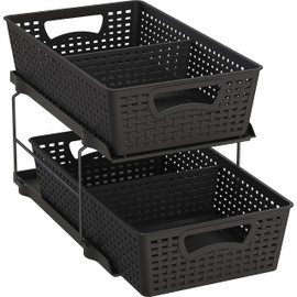 Simple Houseware 2 Tier Bathroom Organizer Tray Pull-Out Sliding Drawer/Under-Sink Storage, Black