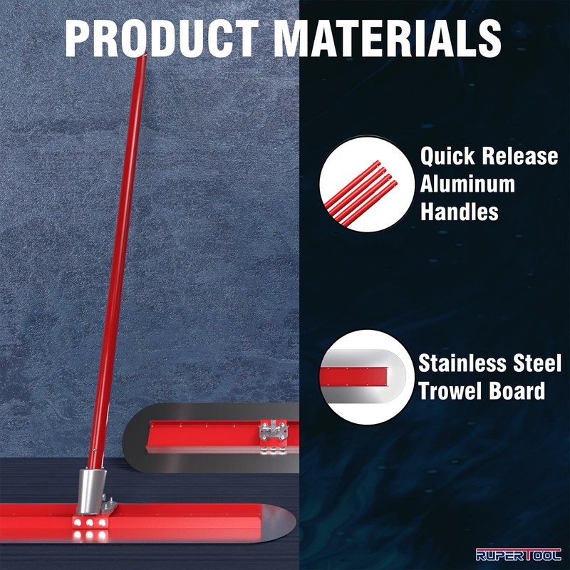 RUPERTOOL Concrete Bull Float Tool Kit with 48x12 inch Round