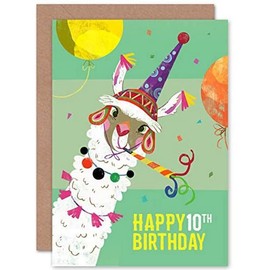 Wee Blue Coo Llama Party Birthday 10th Greetings Card