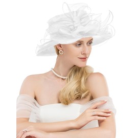 ZYACTU Women's Organza Church Kentucky Hat Fascinato Wedding Cocktail Tea Party Derby Hats Sun Hat 015-White