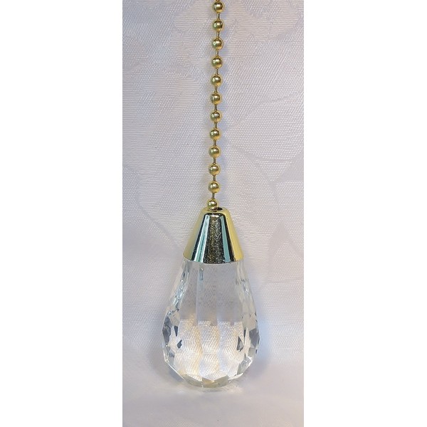 Bathroom Light Pull Chain – Polished Brass and Clear Acrylic Crystal Tear Drop Brass Chain