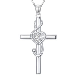 POTOPYY Cross Music Note Necklace Sterling Silver Treble Clef Pendant Music Jewelry for Women Mothers Day Gifts for Mom Wife Daughter Sister Friend
