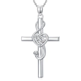 POTOPYY Cross Music Note Necklace Sterling Silver Treble Clef Pendant Music Jewelry for Women Mothers Day Gifts for Mom Wife Daughter Sister Friend