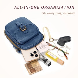 Small Crossbody Cell Phone Purse for Women Vintage Mini Crossbody Bag with Card Slots, Vegan Leather Phone Wallet Pouch (Denim Blue)