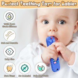 AiTuiTui Baby Teether for Teething Relief Baby Toys 3 6 9 12 Months, Silicone Baby Teether Toy for Babies Remote Control Newborn Infant Boy Girl Autism for Baby Gifts, Dark Blue