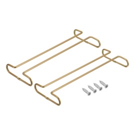 uxcell Wine Glass Rack Under Cabinet, 2Pcs 10-Inch Stemware Wine Glass Hanging Rack Stainless Steel Wine Glass Organizer Storage Hanger for 5mm Stemware Column, Gold