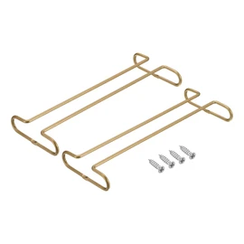 uxcell Wine Glass Rack Under Cabinet, 2Pcs 10-Inch Stemware Wine Glass Hanging Rack Stainless Steel Wine Glass Organizer Storage Hanger for 5mm Stemware Column, Gold