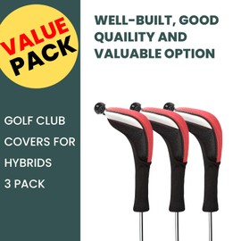 Golf Club Head Covers Woods Hybrids Value 3/4 Pack, Headcovers Men Women 3 5 7 X with Interchangeable Number Tag Fit All Wood Hybrid Clubs (Red-3 Pack Hybrid Cover)