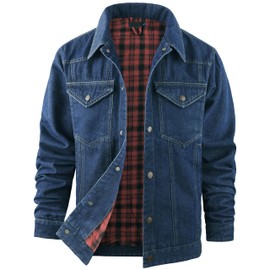 Rousytn Men's Flannel Lined Denim Jackets Cowboy Cut Western Vintage Rugged Jean Trucker Jacket with Pockets(DarkBlue-M)