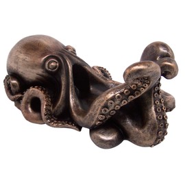 Bronze Toned Octopus Wine Bottle Holder, Nautical Home Décor, Unique Freestanding Tabletop Decoration, 9.5 Inches