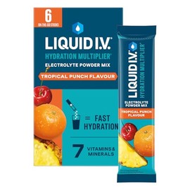 Liquid I.V. Hydration Multiplier Electrolyte Powder Mix, Tropical Punch Flavour, Electrolytes with 7 Vitamins & Minerals for Fast Hydration & Energy, Vegan and Gluten Free, 6 Sachet Sticks