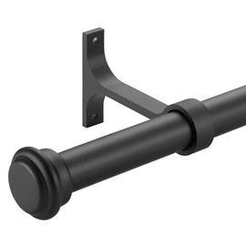 Curtain Rods for Windows 28 to 48 Inch, Heavy Duty 1 Inch Diameter Single Curtain Rods, Matte Black Drapery Rods with Aluminum Alloy End Cap Finials, Wall Mount and Ceiling Mount Curtain Rods