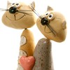 EnigmaSupplies Whimsical Ceramic Tabby Cat Duo Embracing a Heart