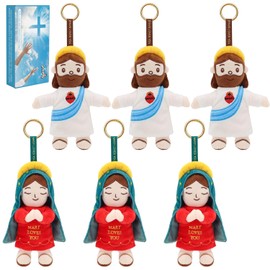 Llavero de peluche de Jesús de 6.3 pulgadas, Virgen de Guadalupe, 6 piezas de peluche cristiano para iglesia, escuela dominical religiosa, Pascua, bautismo con caja de regalo