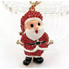 Betsey Johnson Big SANTA CLAUS Rhinestone Enamel Betsey Johnson Christmas Gift Holiday Necklace