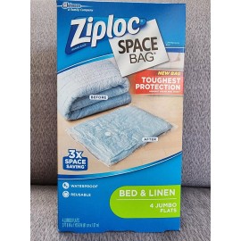Ziploc Space Bag Bed & Linen 4 Jumbo Flats Waterproof/Reu