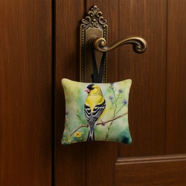 Caroline's Treasures American Goldfinch Hanging Square Fabric Ornament 3.5 × 3.5 Decorative Door-Knob & Tree Hanger, Soft Fabric