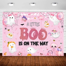 InMemory Pink Halloween Little Boo Baby Shower Backdrop Banner Decorations for Girl,Pastel Cute Ghost A Little Boo is Almost Due Halloween Theme Baby Shower Party Backdrops Background Photo Prop 7x5ft