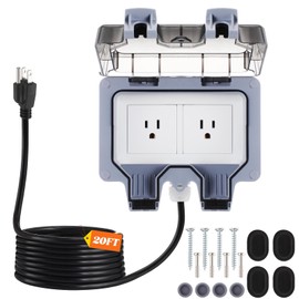 Kanayu Outdoor Outlet Box with 20ft Extension Cord, Dual 15 AMP 5-15 Receptacles Weatherproof Waterproof IP66 Outdoor Exterior Socket with Cover, 14 AWG/3C SJTW Cord