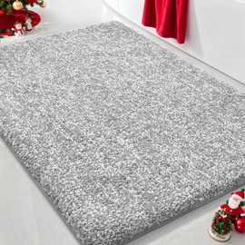 Yimobra Bathroom Rugs Non Slip Washable Ultra Soft Absorbent Microfiber Bath Mat, Dual-Tone Decor Rug with Rubber Backing for Bathroom Floor, Tub and Shower,24x17,Home Essentials,Grey and White