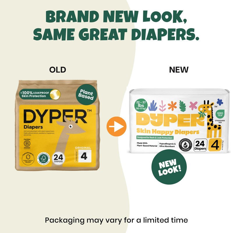 DYPER Baby Diapers Size 4 (24 Count) – Plant-Based, Hypoallergenic,