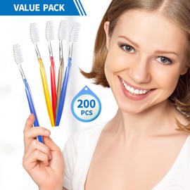 YOUKE OLA 200 Disposable Toothbrushes Individually Packaged Multi Color Pack Affordable Bulk Pack of Disposable Manual Tooth Brush Perfect for Hotel, Guest, Camping, Travel, Giveaways | Medium