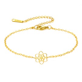 Amaxer Celtic Knot Gold Bracelets Stainless Steel Trinity Knot Flower Pendant Adjustable Bracelet for Women (Single chain)