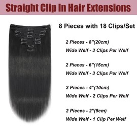 Straight Clip in Hair Extensions Human Hair Straight Clip ins Human Hair Extensions Natural Black Hair Extensions Real Human Hair Clip ins for Women 8Pcs with 18Clips, 120G, 18Inch