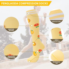fenglaoda 4 Pairs Compression Socks for Women Men Knee High Cute Support Circulation Nurses Pregnancy Athletic Socks