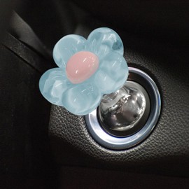 HQRNYP Car One-Touch Start Button, Push Start Button Cover, Flower Shaped Car Engine Key Ignition Starter Protector Sticker, Auto Interior Decor Ignition Protector Universal for Most Vehicles (Blue)