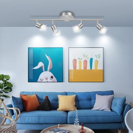 JSXing Kit de iluminación de riel LED de 4 luces, cabezales de luz giratorios flexibles, foco de techo de 4 vías con acabado, que incluye 4 bombillas LED GU10-4W 400LM (champán, luz blanca-5000k)