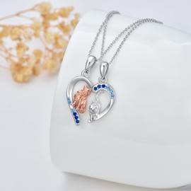 YFN Cat Couple Necklace Sterling Silver Cat Necklace for Two Cat Friendship Pendant Necklace Best Friend Jewelry Gifts for Couple Bff Women