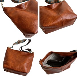 Anopo PU Leather Shoulder Bags for Women with Adjustable Guitar Strap Vintage Tote Bag Hobo Purse Vegan Handbag Brown