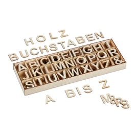 Relaxdays Wooden Letters Set, 324 Pieces, Capital Letters A-Z, & Sign, 3 cm, Small Letters for Crafts, Decoration, Natural