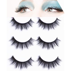 Moyishi 3D Handmade Soft False Lashes Mink Reusable False Eyelashes Extension for Makeup 3 Pairs (3D42)
