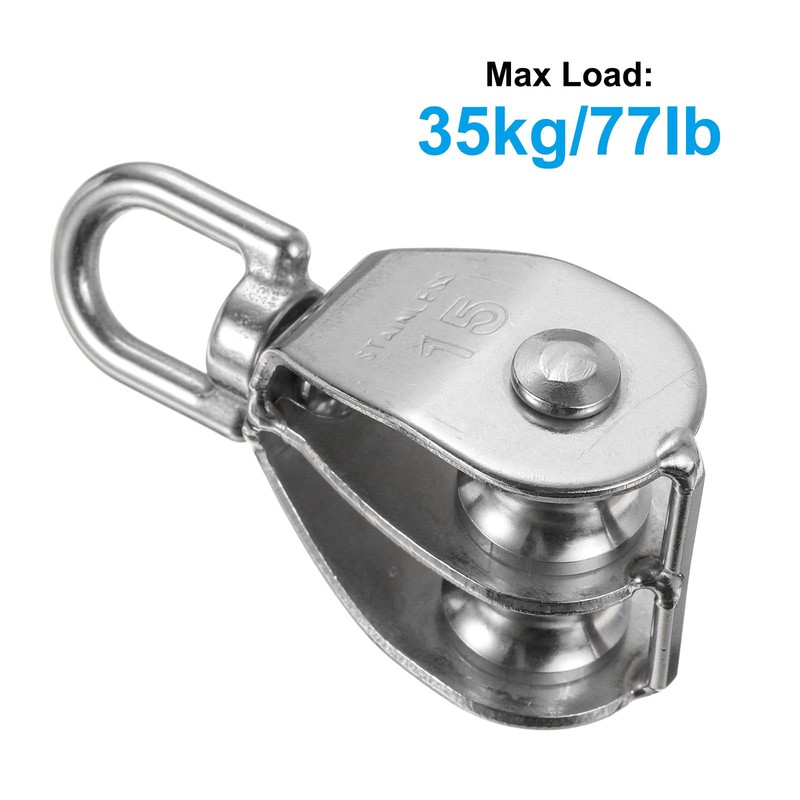 PATIKIL M15 Double Pulley Block, 2 Pack 304 Stainless Steel