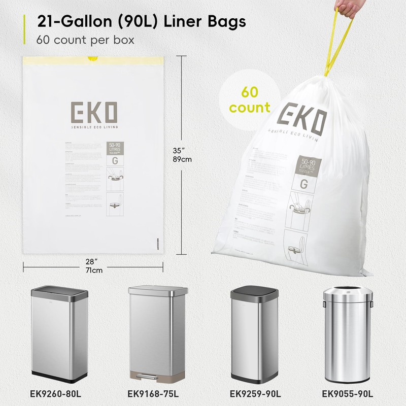 EKO 21 Gallon / 50-90 Liter, 60 Count Drawstring Trash