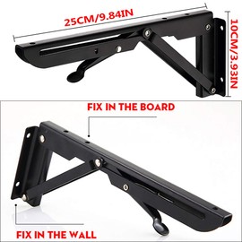 2PCS Folding Shelf Brackets 10 Inch, Kalolary Heavy Duty Stainless Steel Collapsible Shelf Hinge Wall Mounted Space Saving DIY Triangle Bracket for Bench Table Bookshelf Furniture, Max Load 55lb