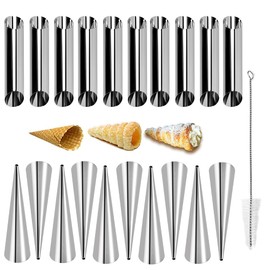 Guowall Cream Horn Mold, Stainless Steel Ice Cream Cone Mold and Tubular Shaped Reusable Pastry Mould for Baking, DIY Baking Tool with Cleaning Brush (21pcs)