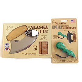 Alaska Ulu Knife Bundle With Ulu Knife Sharpener, This Ulu Knife Can Be Used As Mezzaluna Chopper, Bolo Rolling Knife And Chopped Salad Tool.