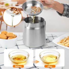 AVOWB.T.Q AVOWB.T.Q 304 Stainless Steel Oil Strainer Pot, 2.0L Large Capacity Versatile Oil Filter Vessel,Bacon Grease Saver with Fine Mesh Strainer and Frying Basket Frying net for Kitchen