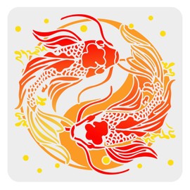 FINGERINSPIRE Koi Stencil 30 x 30 cm Yin Yang Koi Fish Painting Stencils Plastic Koi Fish Pattern Stencil Large Reusable Carp Fish Stencils for Painting DIY Decoration