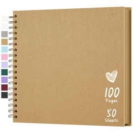 Scrapbook 10x10 Inch DIY Scrapbook Album Hardcover Kraft Paper Scrap Book Photo Albums 100 Pages Perfect for 4x6 / 5x7 Photos Memory Book for Family, Wedding