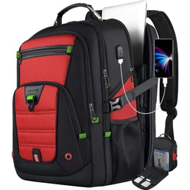 Z-MGKISS 18.4-19 Inch Extra Large Laptop Backpack, Travel Backpack for Men & Women, School Rucksack Bag with USB Charging Port and Multiple Compartments, Business Work College Daypack, Red