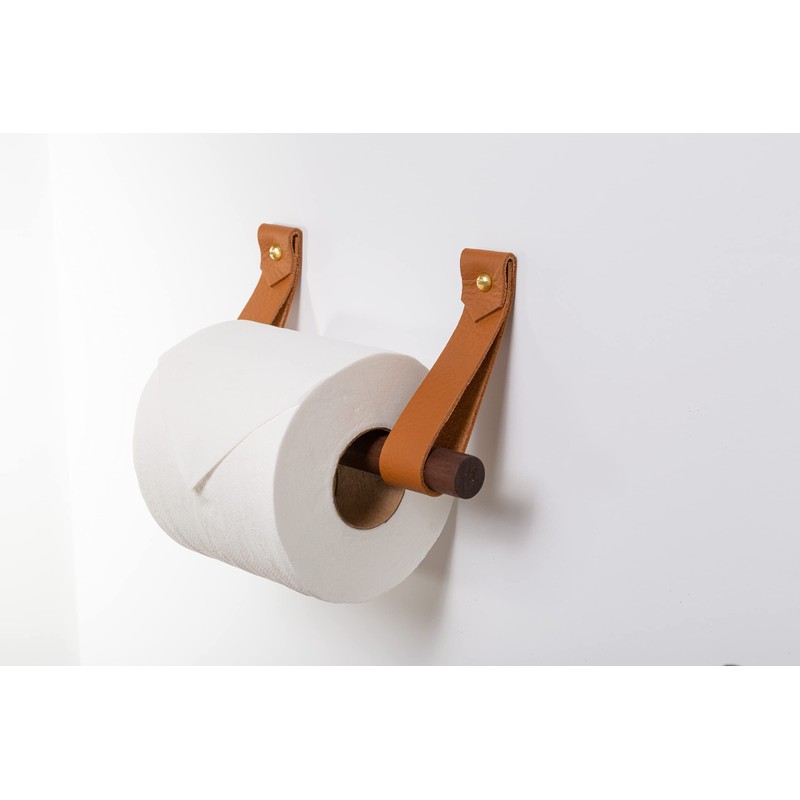 Keyaiira Leather & Wood Toilet Paper Holder + Hand Towel