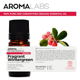 BIO - Fragrant Wintergreen Essential Oil - 5mL - 100% Pure, Natural, Chemotyped and AB/Cosmos Certified - AROMA LABS (French Brand)