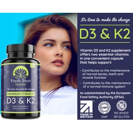Vitamin D3 4000 IU and Vitamin K2 200µg MK7 - Vitamin D3 K2 High Strength Supplement - 120 Capsules 4 Month Supply Cholecalciferol - K2 Menaquinone-7 - Made in The UK
