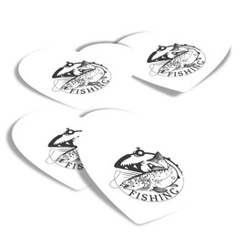 Vinyl Heart Stickers (Set of 4) - BW - Fishing Logo Equipment Carp Fish Fun Decals for Laptops,Tablets,Luggage,Scrap Booking,Fridges #40162