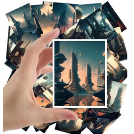 Large Stickers 24 pcs (2.5"x3.5" Each) Futuristic Town Vintage Retrofuturism Book Illustrations Reprint